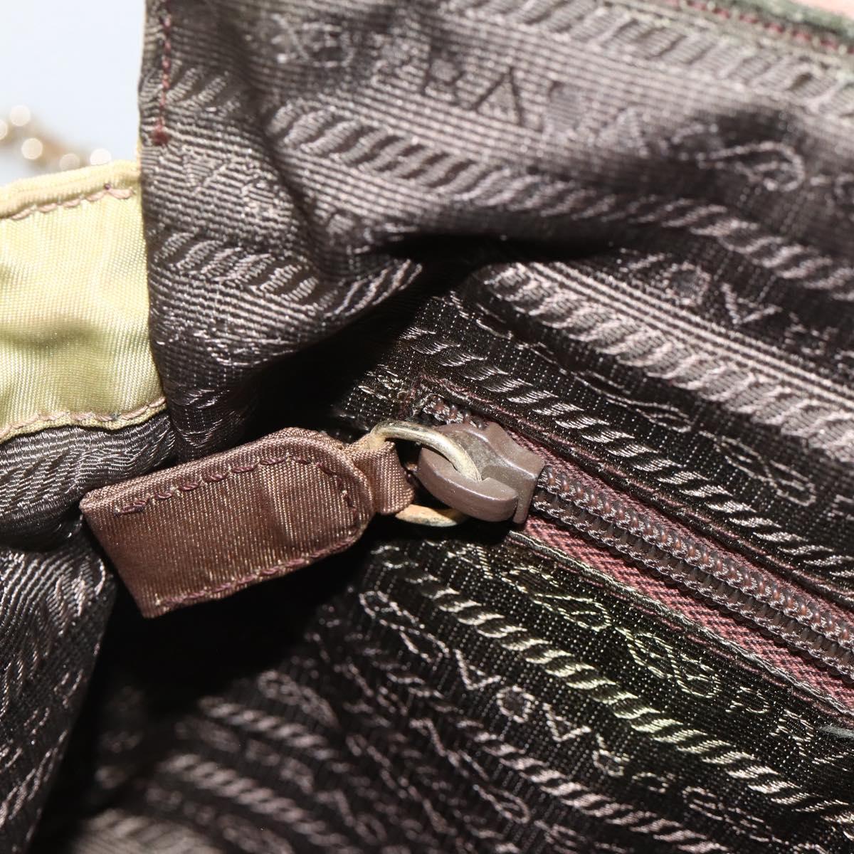 PRADA Chain Shoulder Bag Nylon Green Gold Auth YKZ308