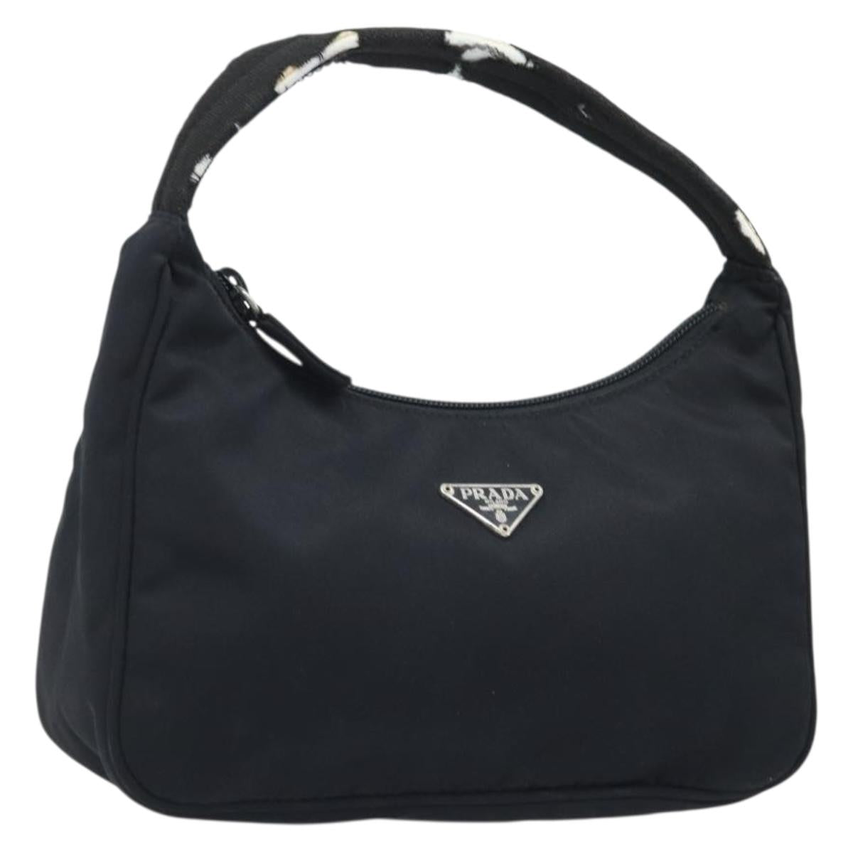PRADA Hand Pouch Bag Nylon Black Silver Auth YKZ309