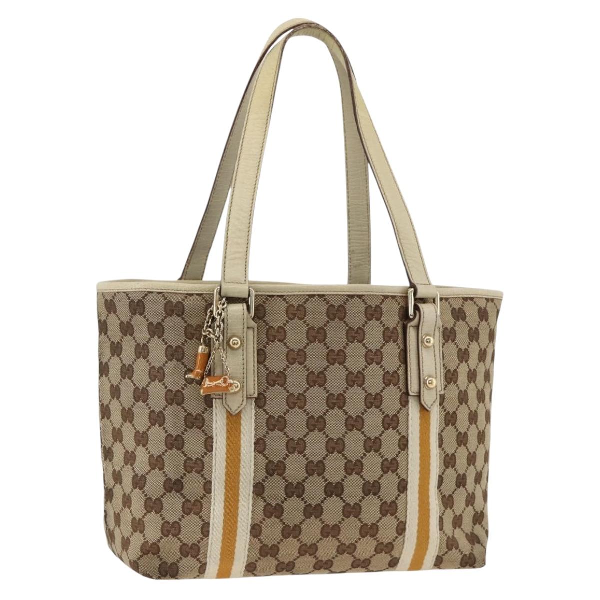 GUCCI GG Canvas Sherry Line Tote Bag Beige Gold 137396 Auth YKZ311