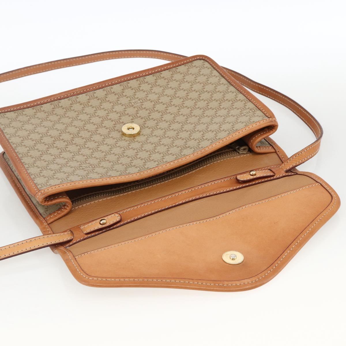 CELINE Macadam Canvas Shoulder Bag PVC Beige Gold Auth YKZ313A