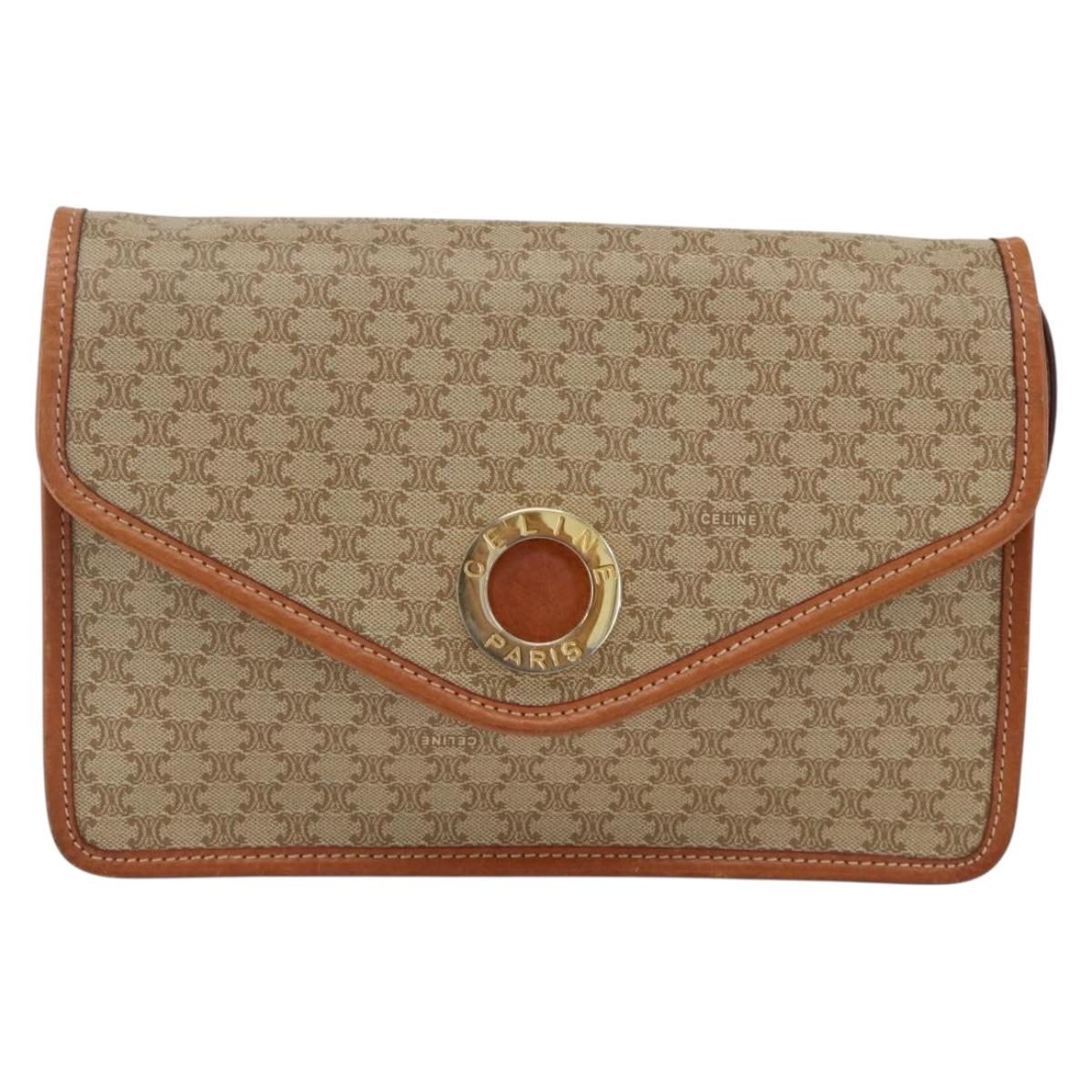 CELINE Macadam Canvas Shoulder Bag PVC Beige Gold Auth YKZ313A