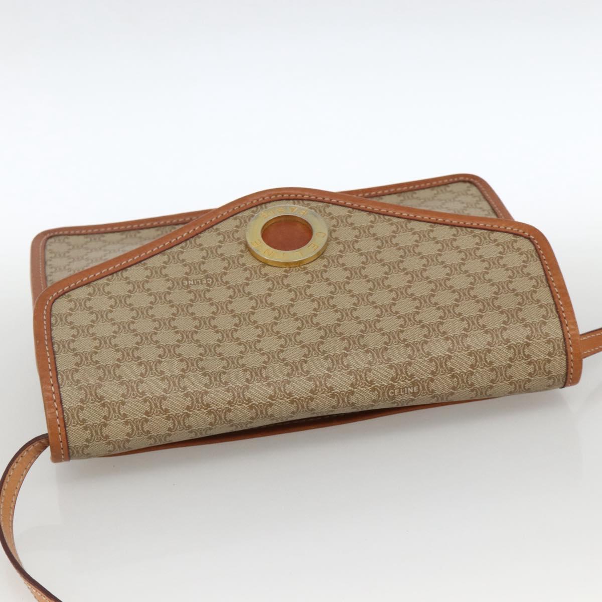 CELINE Macadam Canvas Shoulder Bag PVC Beige Gold Auth YKZ313A