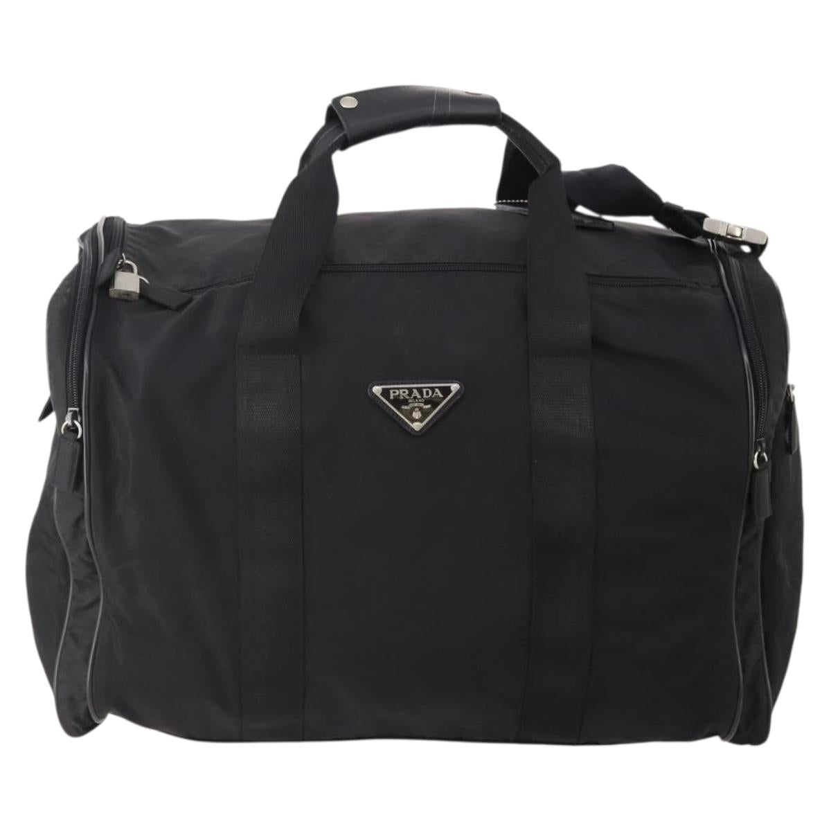 PRADA Boston Bag Nylon 2way Black Silver Auth YKZ331