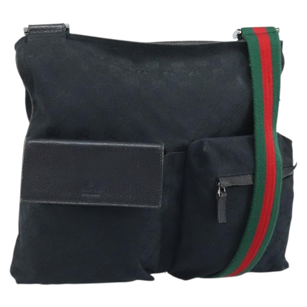 GUCCI GG Canvas Web Sherry Line Shoulder Bag Black Red Green 169937 Auth YKZ350