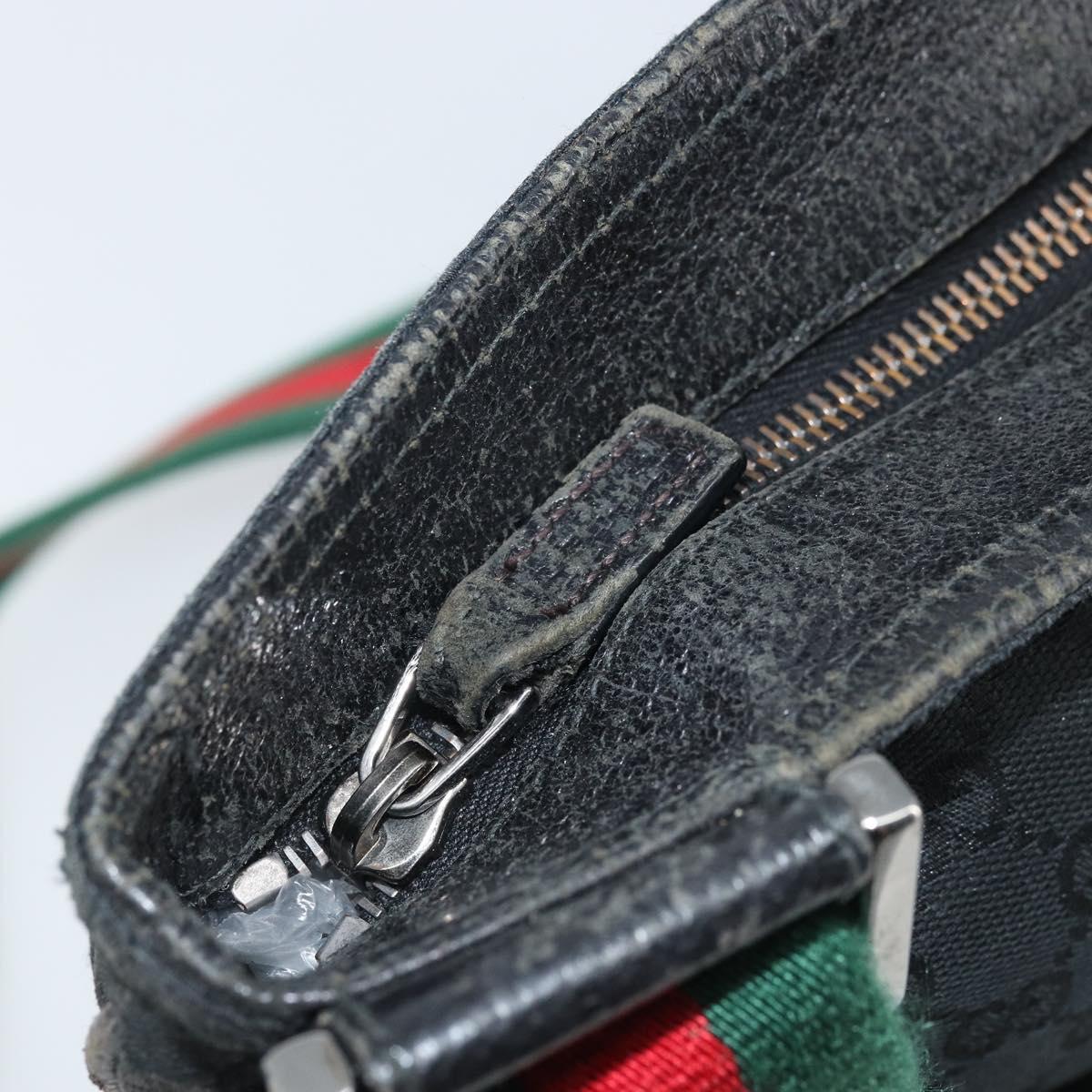 GUCCI GG Canvas Web Sherry Line Shoulder Bag Black Red Green 169937 Auth YKZ350