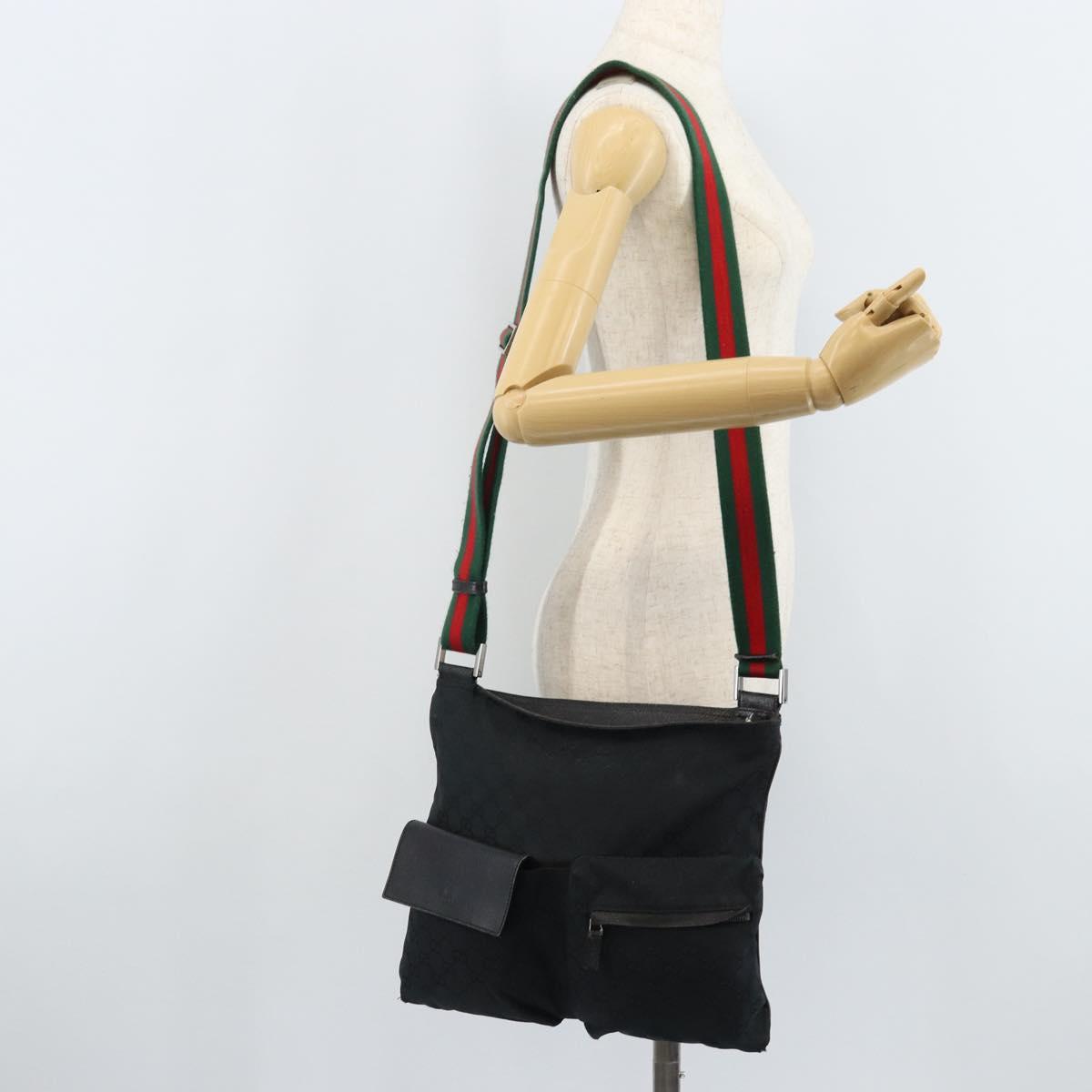 GUCCI GG Canvas Web Sherry Line Shoulder Bag Black Red Green 169937 Auth YKZ350