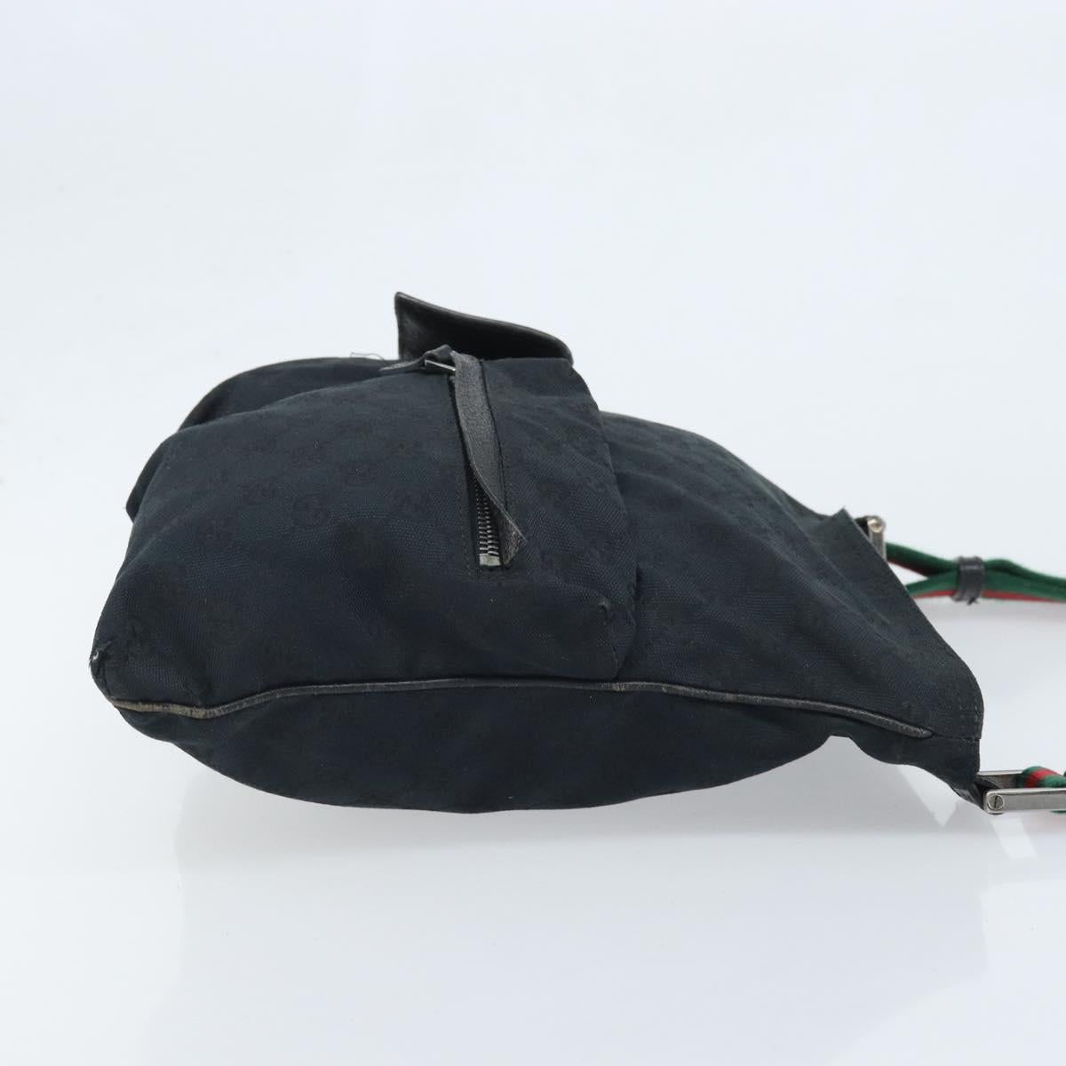 GUCCI GG Canvas Web Sherry Line Shoulder Bag Black Red Green 169937 Auth YKZ350