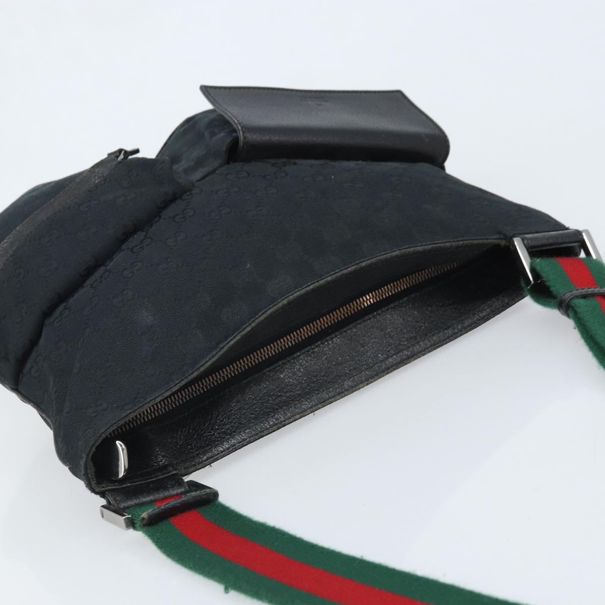 GUCCI GG Canvas Web Sherry Line Shoulder Bag Black Red Green 169937 Auth YKZ350