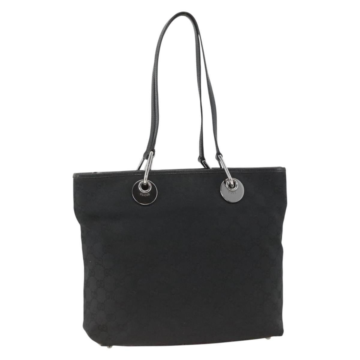 GUCCI GG Canvas Tote Bag Black Silver 139552 Auth YKZ351