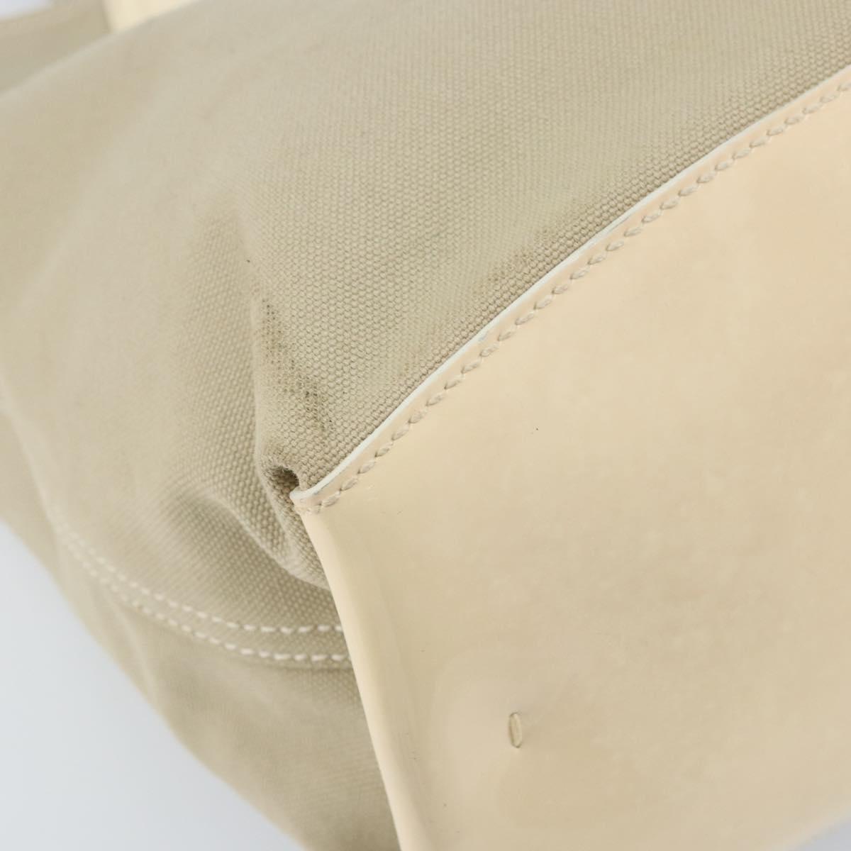 PRADA Hand Bag Canvas Beige Silver Auth YKZ359