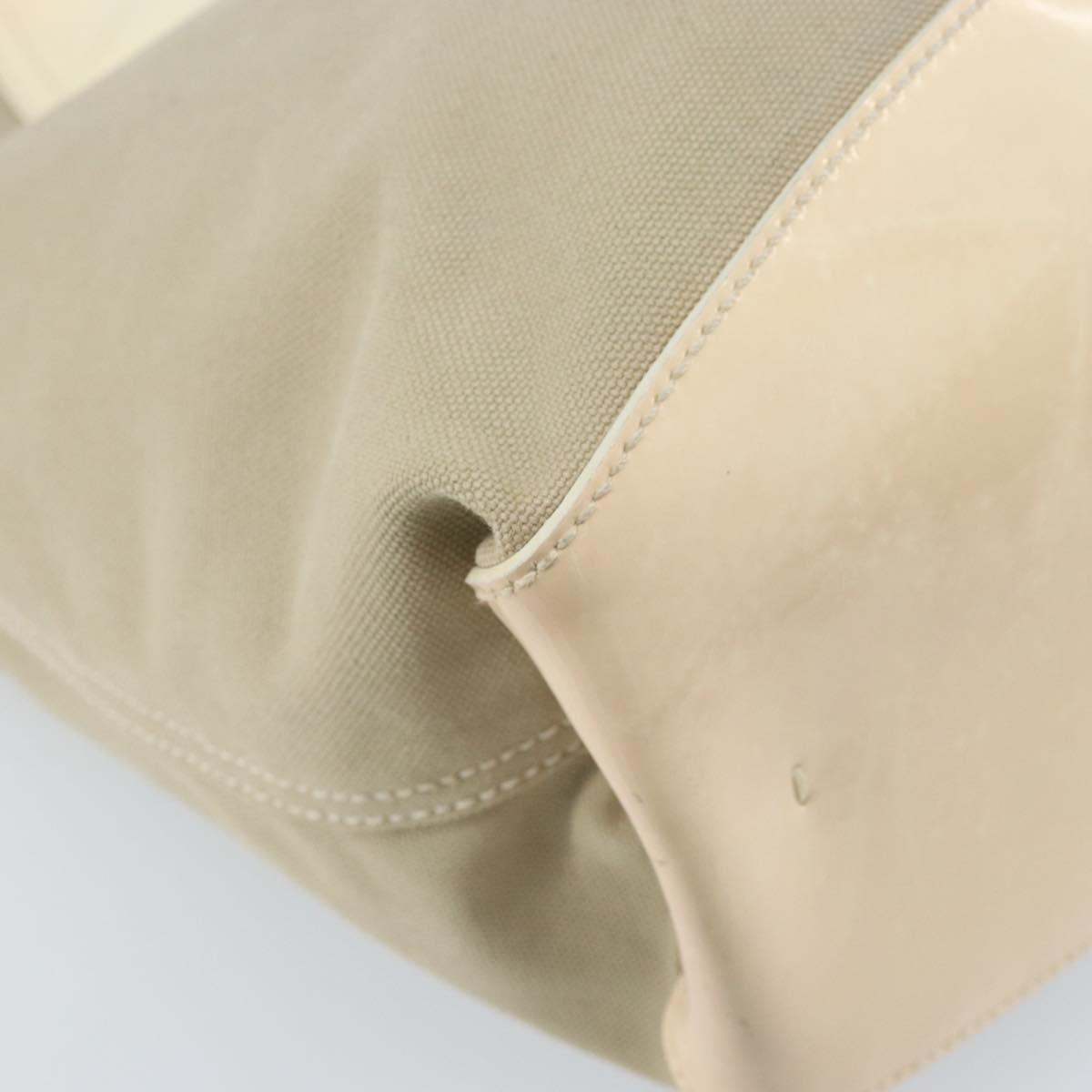 PRADA Hand Bag Canvas Beige Silver Auth YKZ359