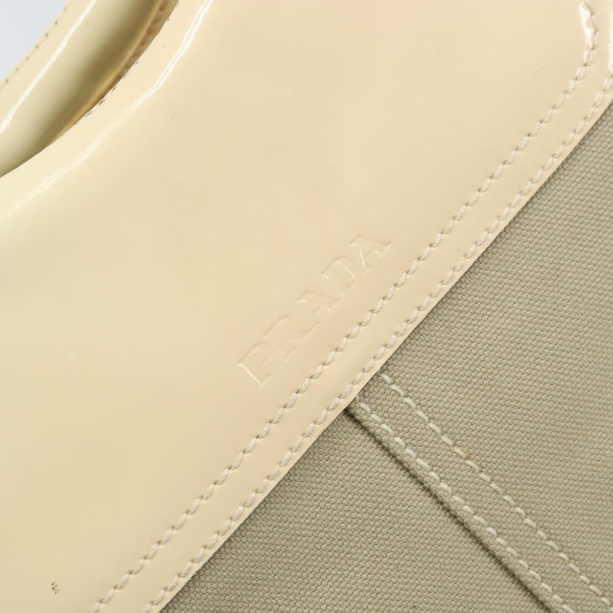 PRADA Hand Bag Canvas Beige Silver Auth YKZ359