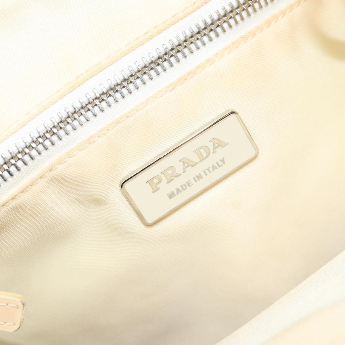 PRADA Hand Bag Canvas Beige Silver Auth YKZ359