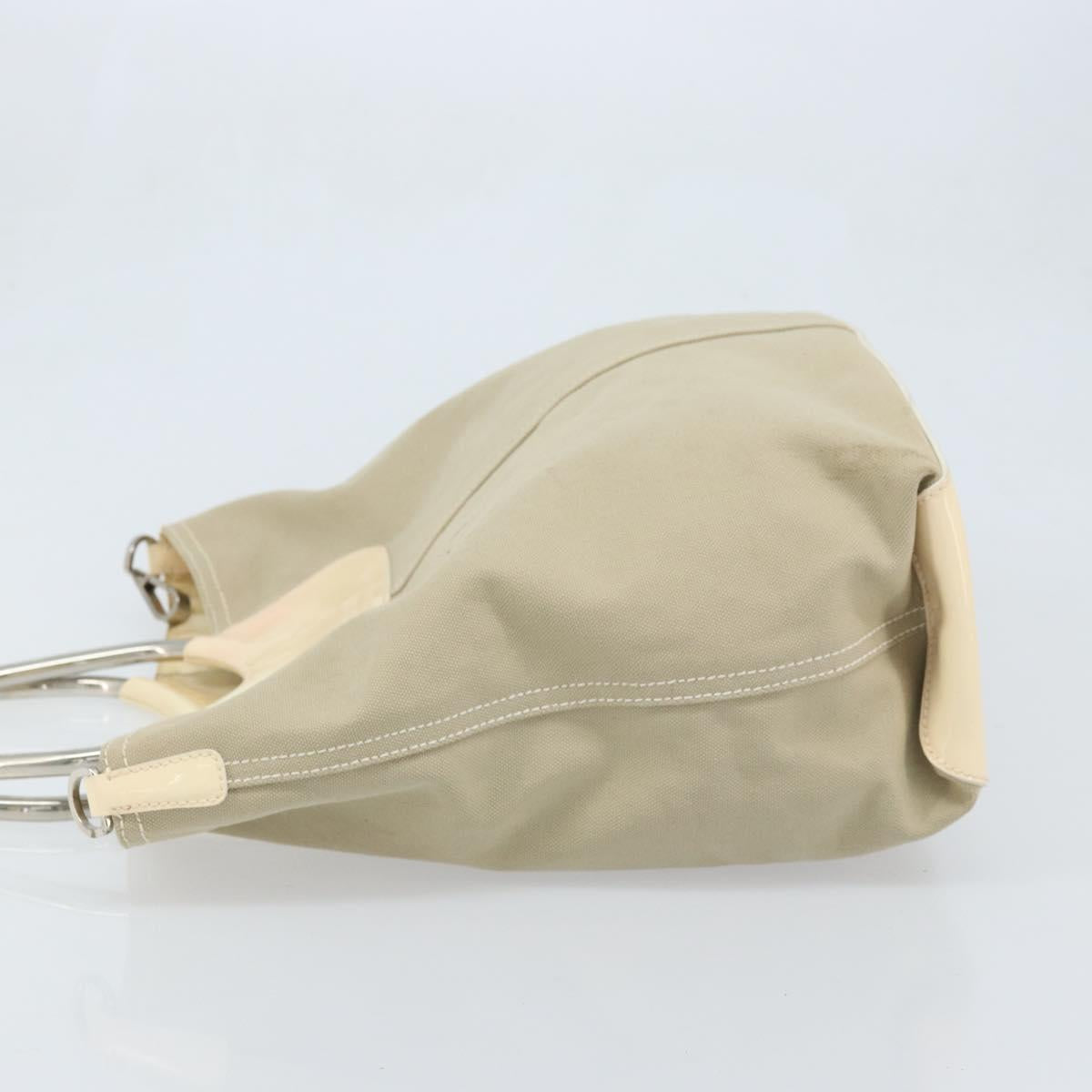 PRADA Hand Bag Canvas Beige Silver Auth YKZ359