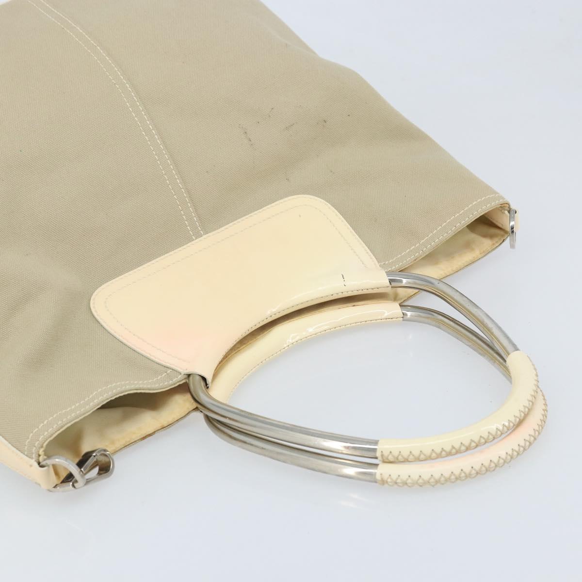 PRADA Hand Bag Canvas Beige Silver Auth YKZ359