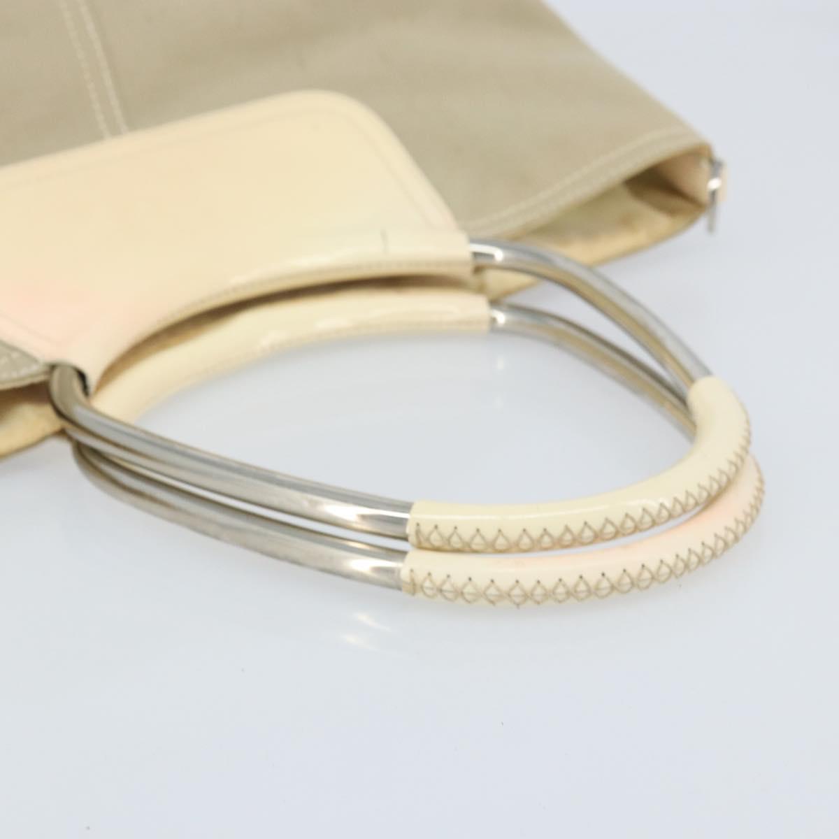 PRADA Hand Bag Canvas Beige Silver Auth YKZ359