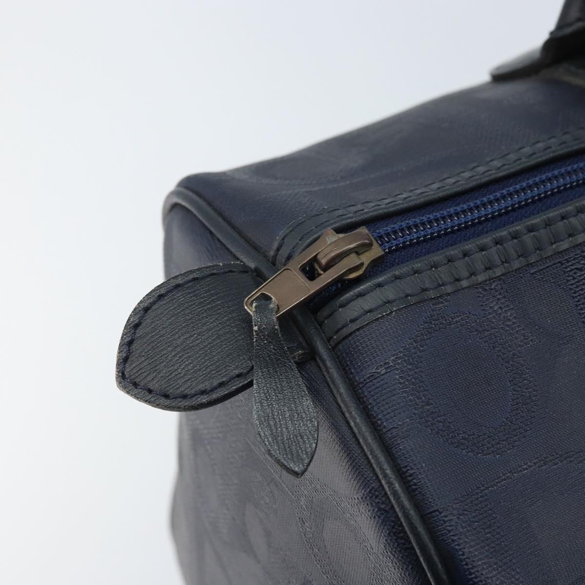 Christian Dior Trotter Canvas Boston Bag PVC Navy Gold Auth YKZ360A