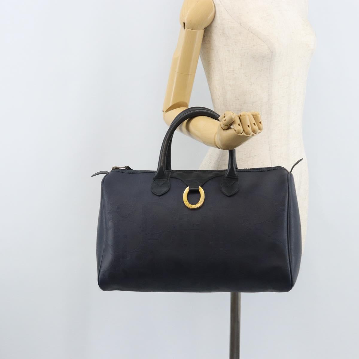 Christian Dior Trotter Canvas Boston Bag PVC Navy Gold Auth YKZ360A