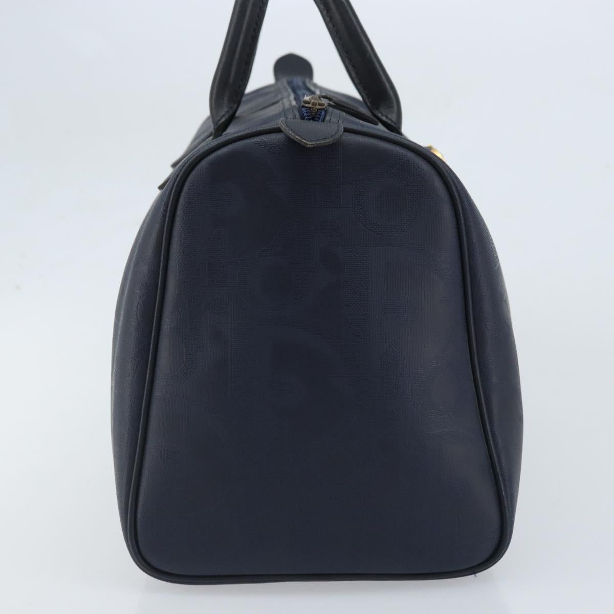 Christian Dior Trotter Canvas Boston Bag PVC Navy Gold Auth YKZ360A