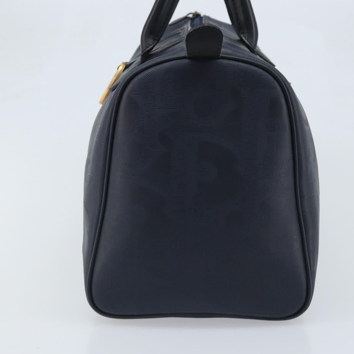Christian Dior Trotter Canvas Boston Bag PVC Navy Gold Auth YKZ360A