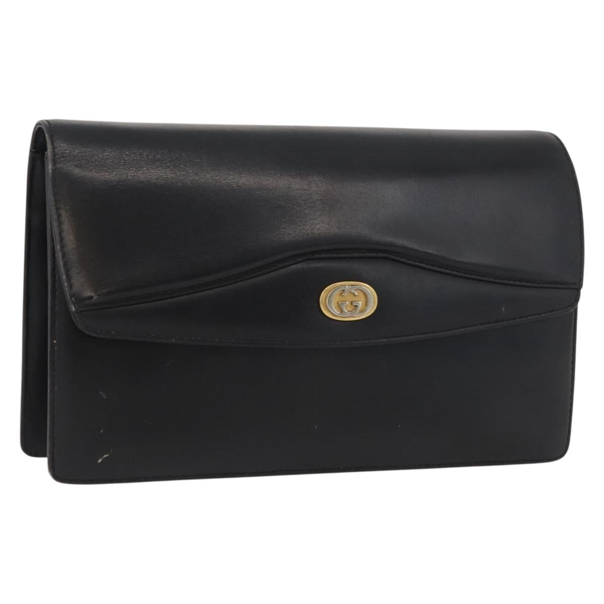 GUCCI Shoulder Bag Leather Black Gold 004 406 0105 Auth YKZ363
