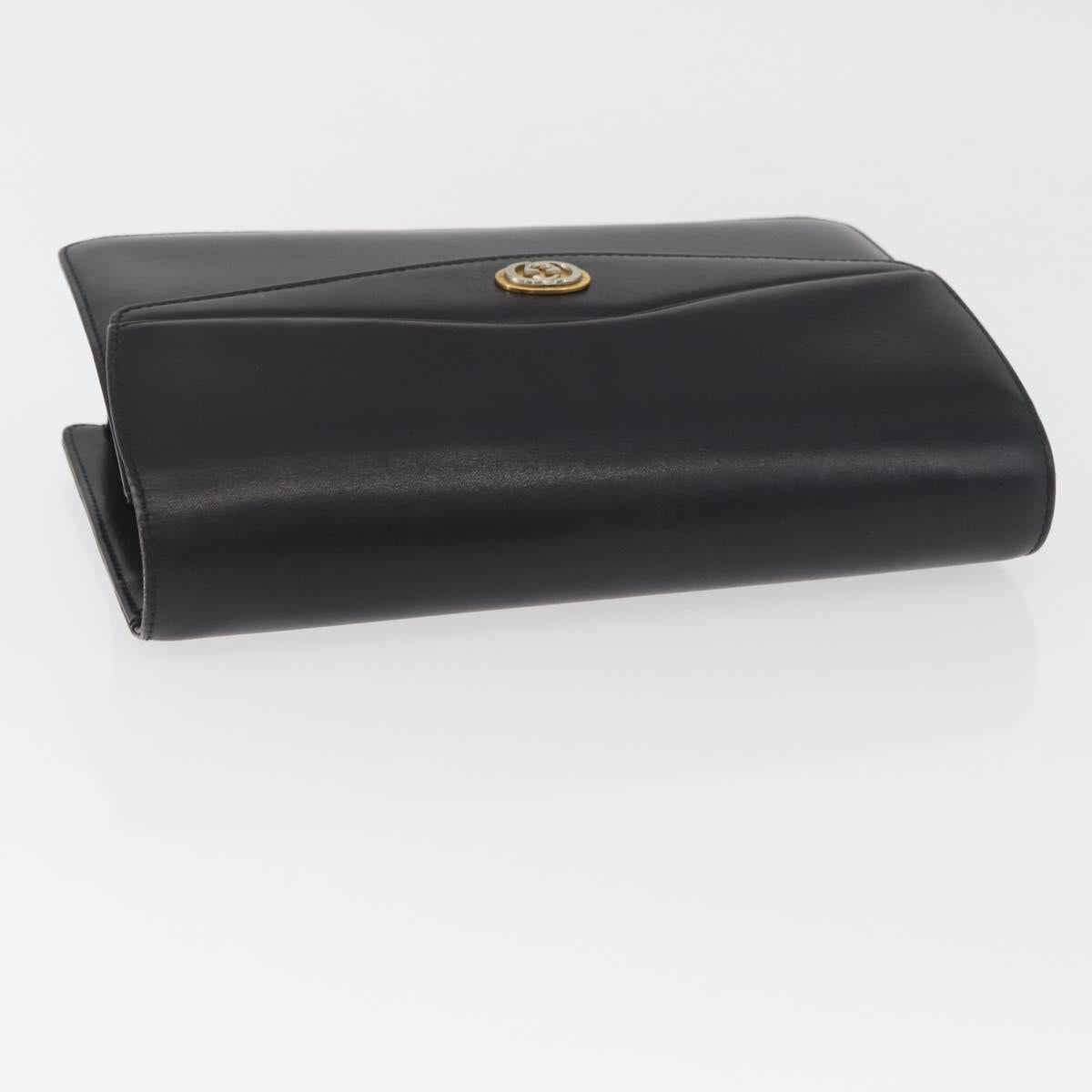 GUCCI Shoulder Bag Leather Black Gold 004 406 0105 Auth YKZ363
