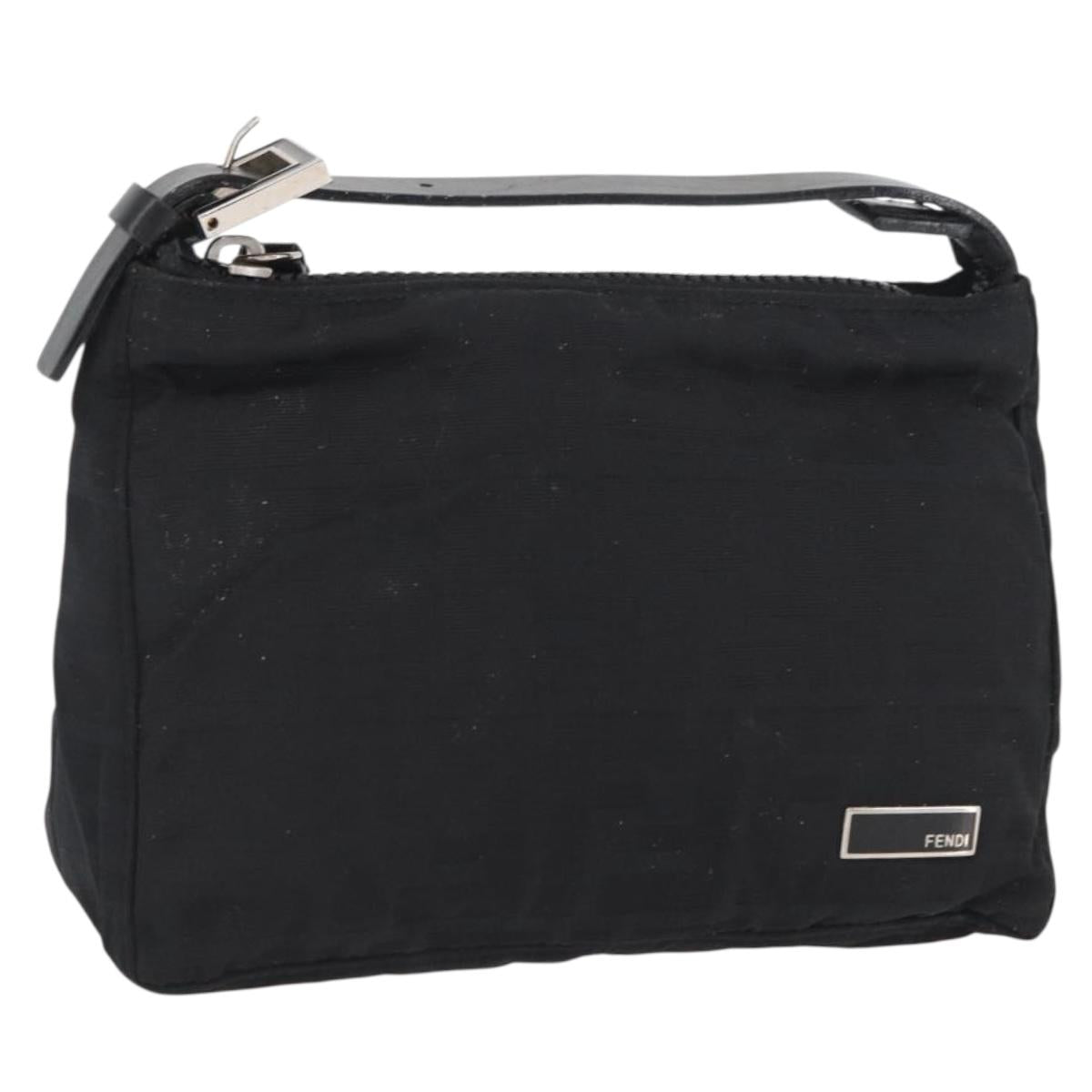 FENDI Zucca Canvas Pouch Black Silver Auth YKZ366