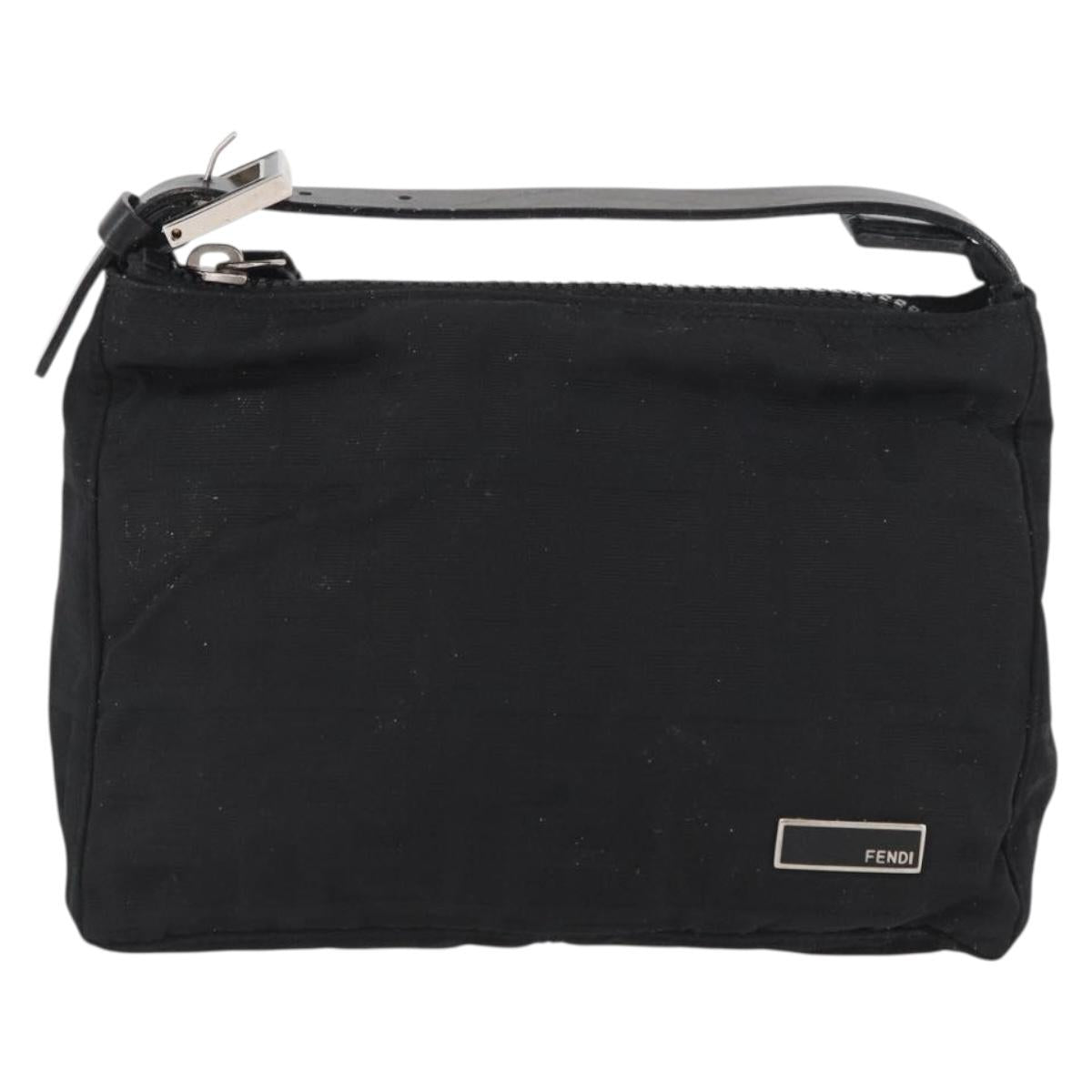 FENDI Zucca Canvas Pouch Black Silver Auth YKZ366