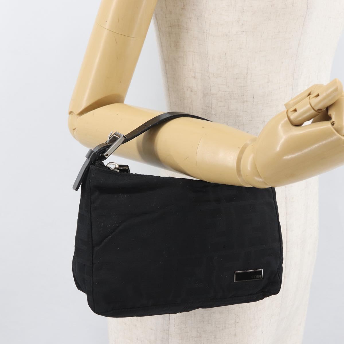 FENDI Zucca Canvas Pouch Black Silver Auth YKZ366