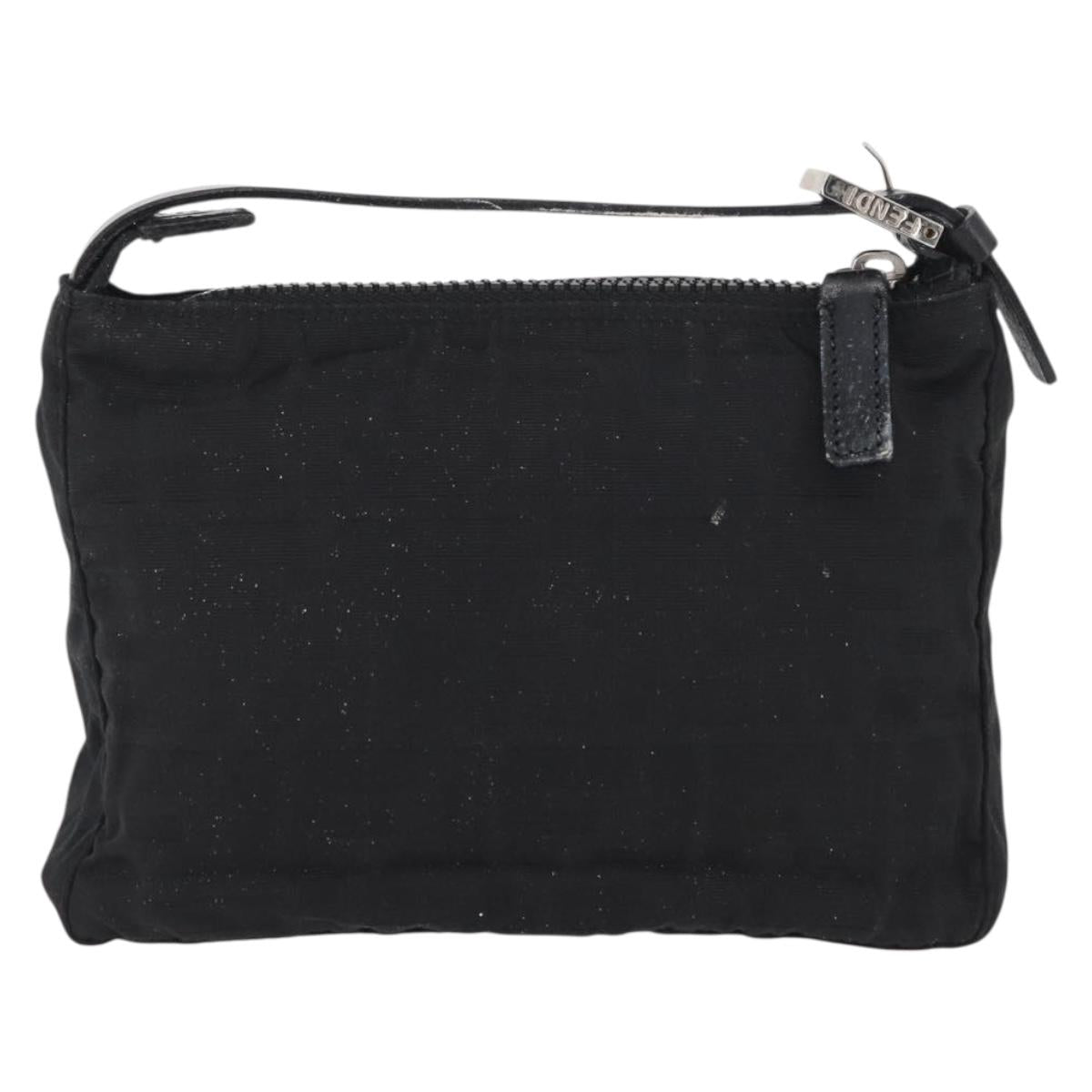FENDI Zucca Canvas Pouch Black Silver Auth YKZ366