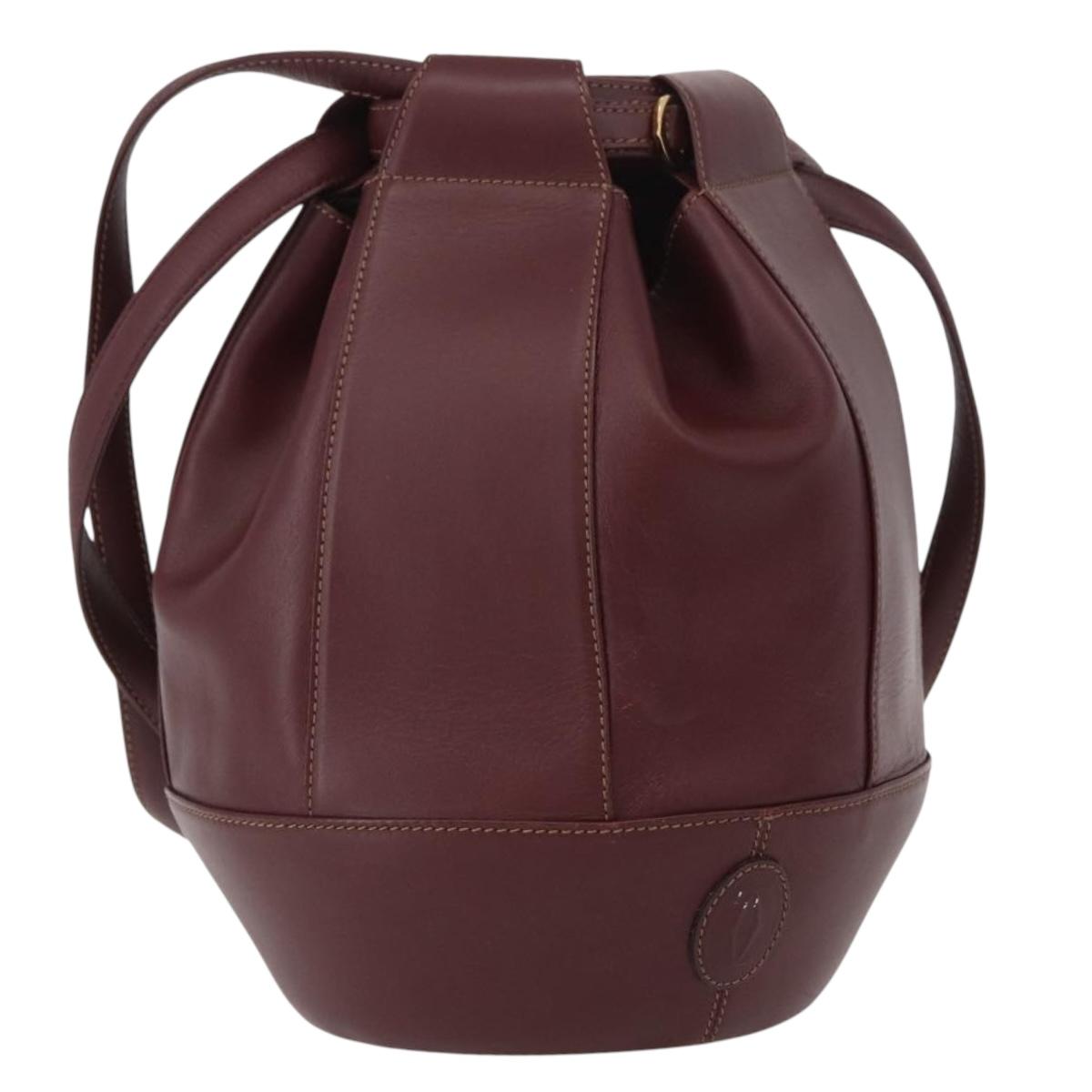 CARTIER Must Line Purse Shoulder Bag Leather Bordeaux Gold Auth YKZ388