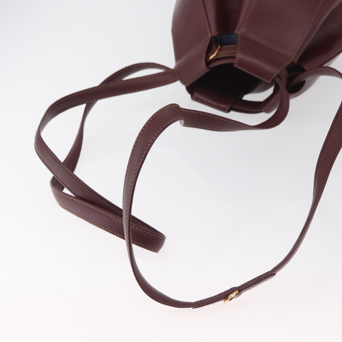 CARTIER Must Line Purse Shoulder Bag Leather Bordeaux Gold Auth YKZ388