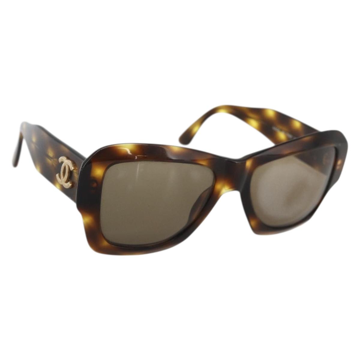 CHANEL Tortoise Sunglasses plastic Brown CC Auth YKZ397