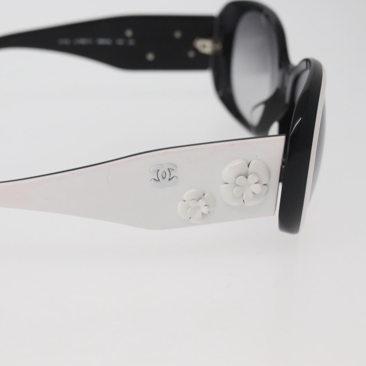 CHANEL Camelia Sunglasses plastic White Black 5113 CC Auth YKZ401
