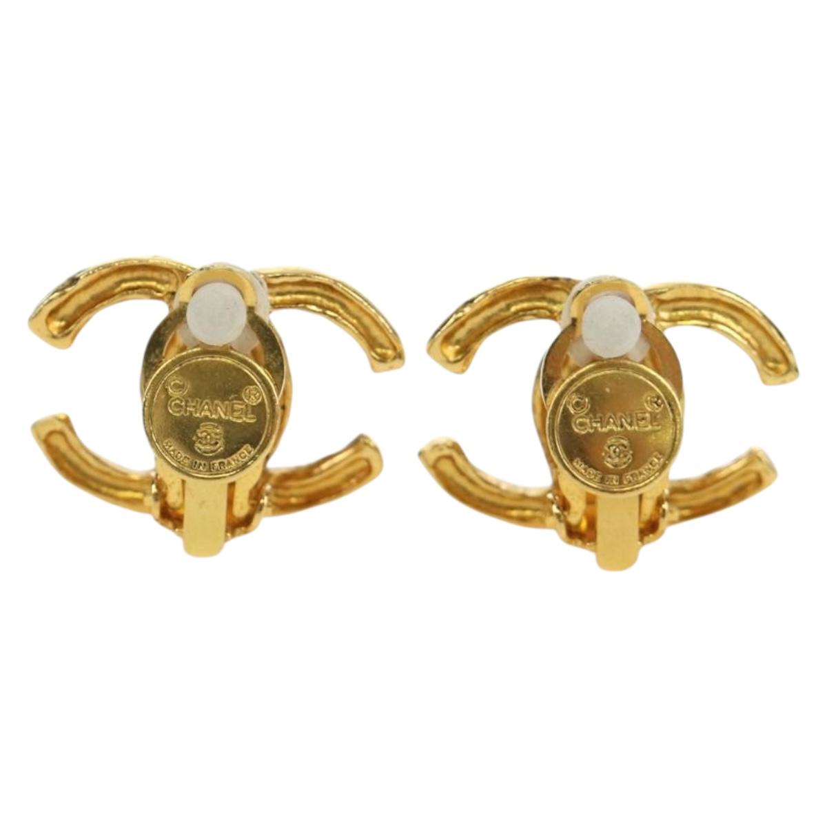 CHANEL Earring metal Gold Tone CC Auth YKZ407M
