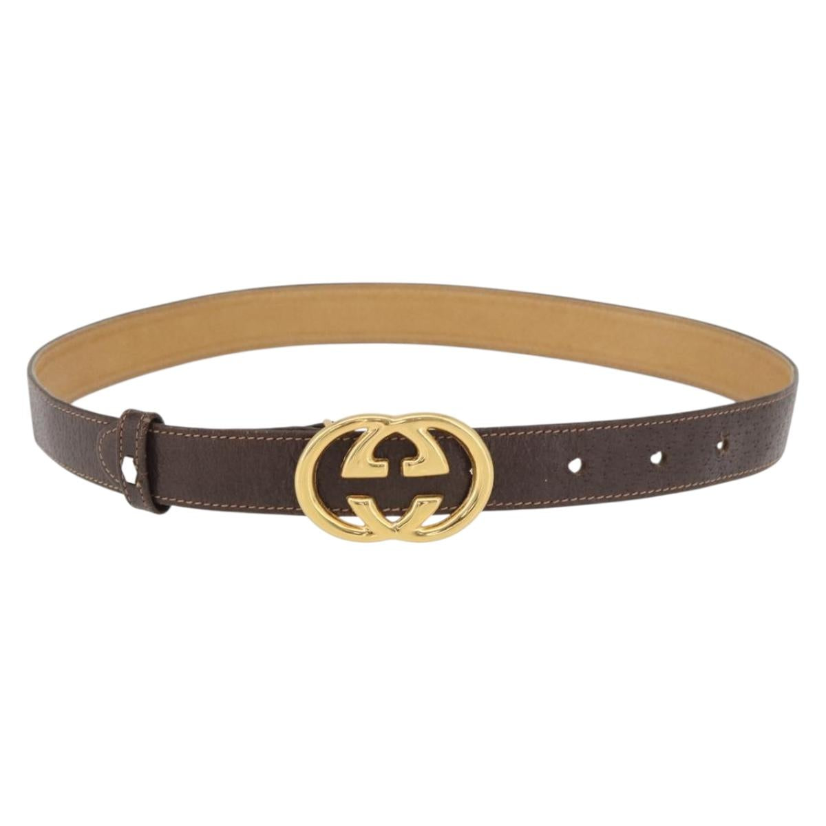 GUCCI Interlocking Belt Leather 31.9"" Brown Gold Auth YKZ409