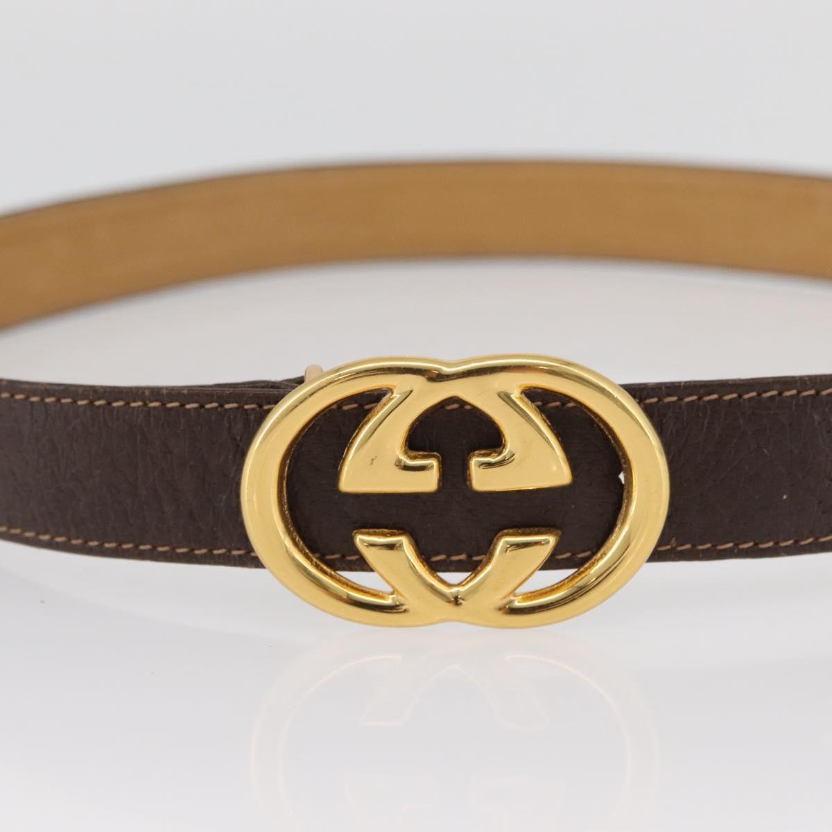 GUCCI Interlocking Belt Leather 31.9"" Brown Gold Auth YKZ409