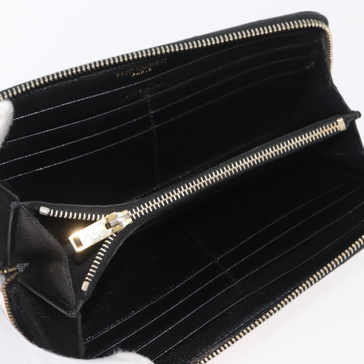 SAINT LAURENT Long Wallet Leather Black Gold Auth YKZ412