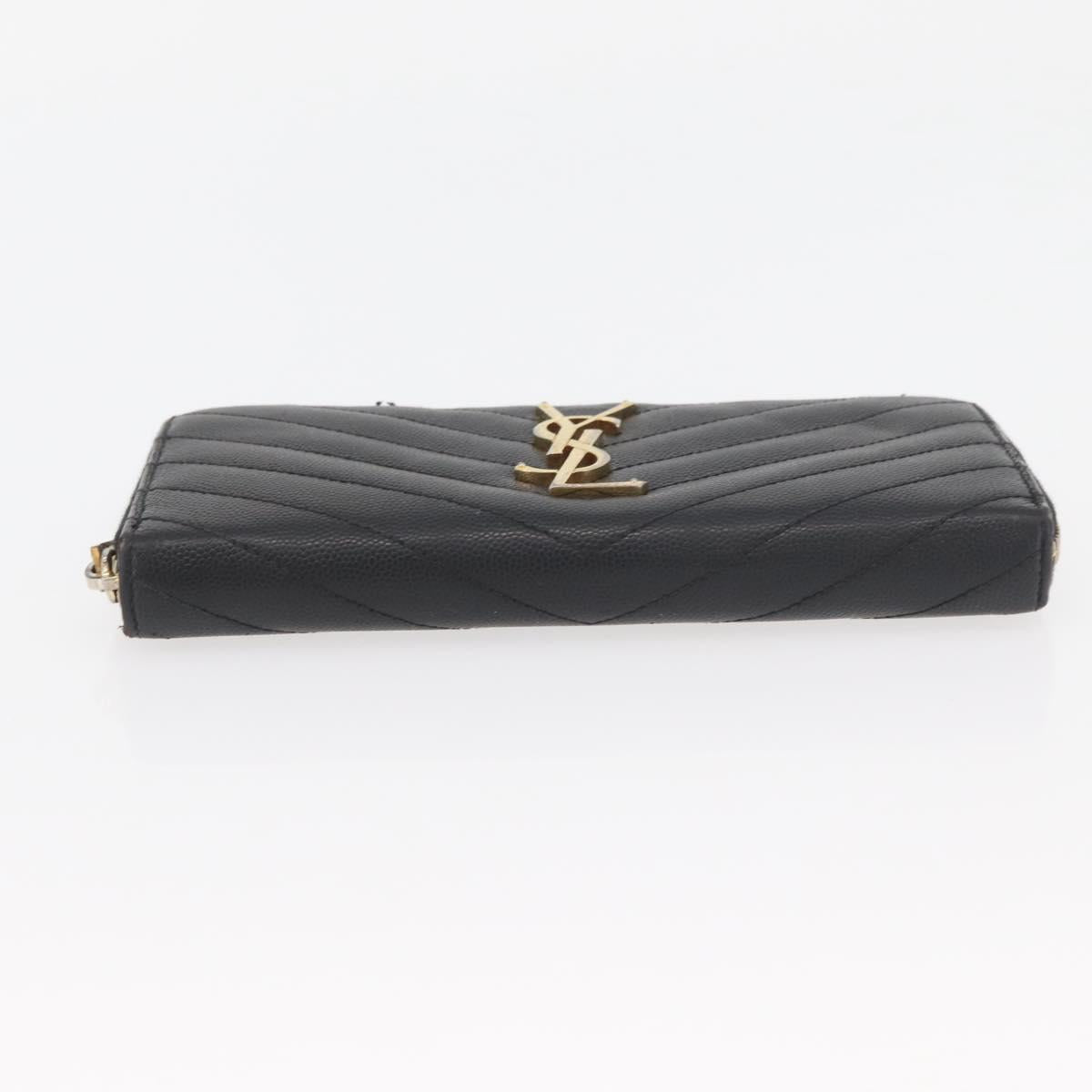SAINT LAURENT Long Wallet Leather Black Gold Auth YKZ412