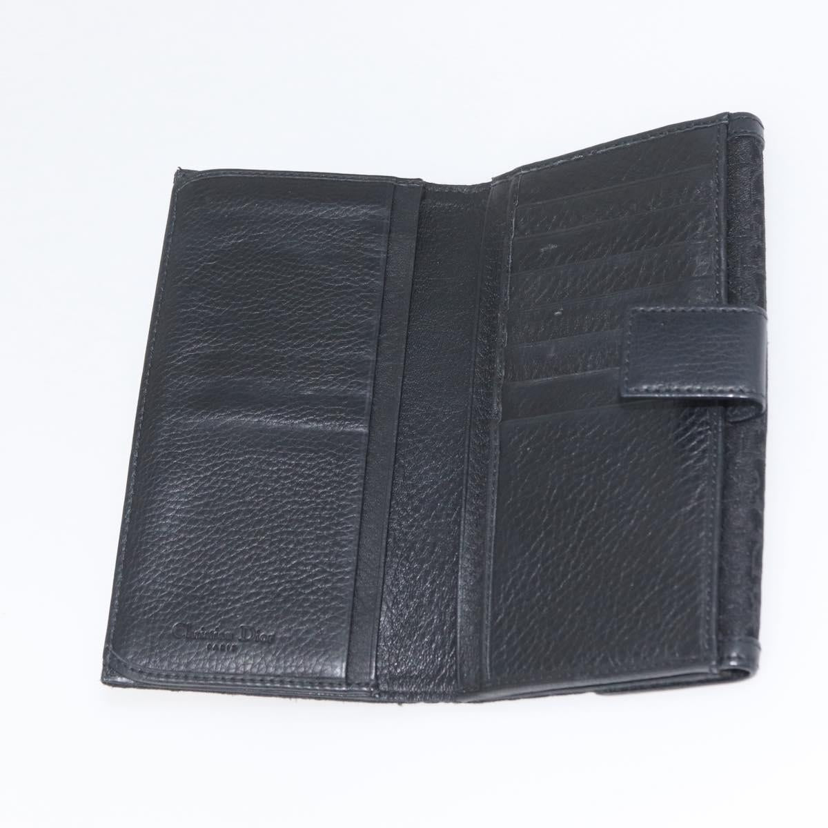 Christian Dior Trotter Canvas Long Wallet Black Silver Auth YKZ413A