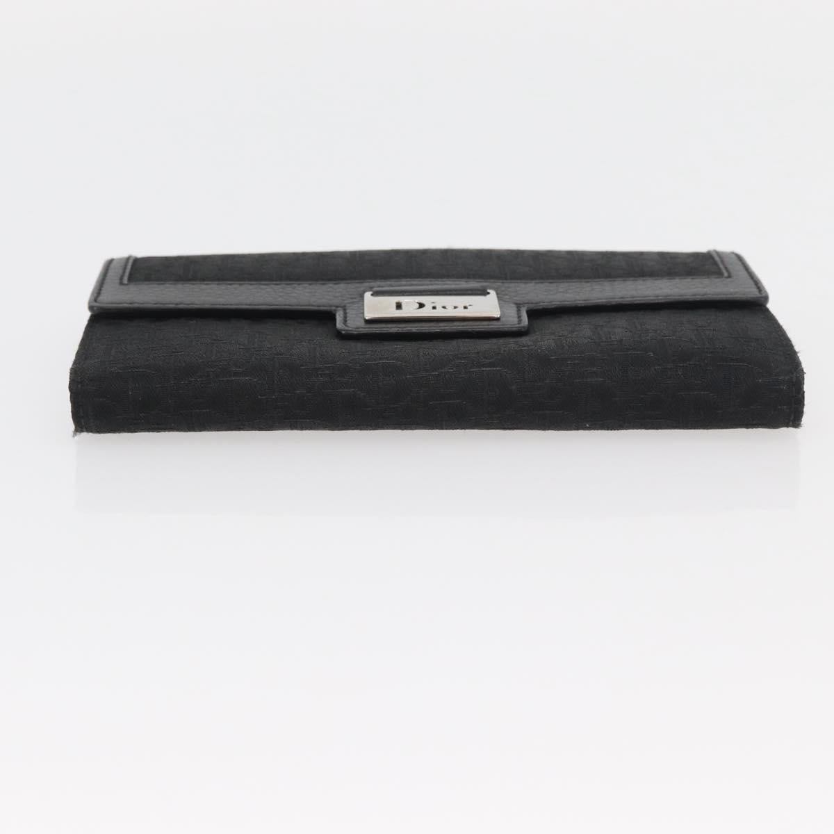 Christian Dior Trotter Canvas Long Wallet Black Silver Auth YKZ413A