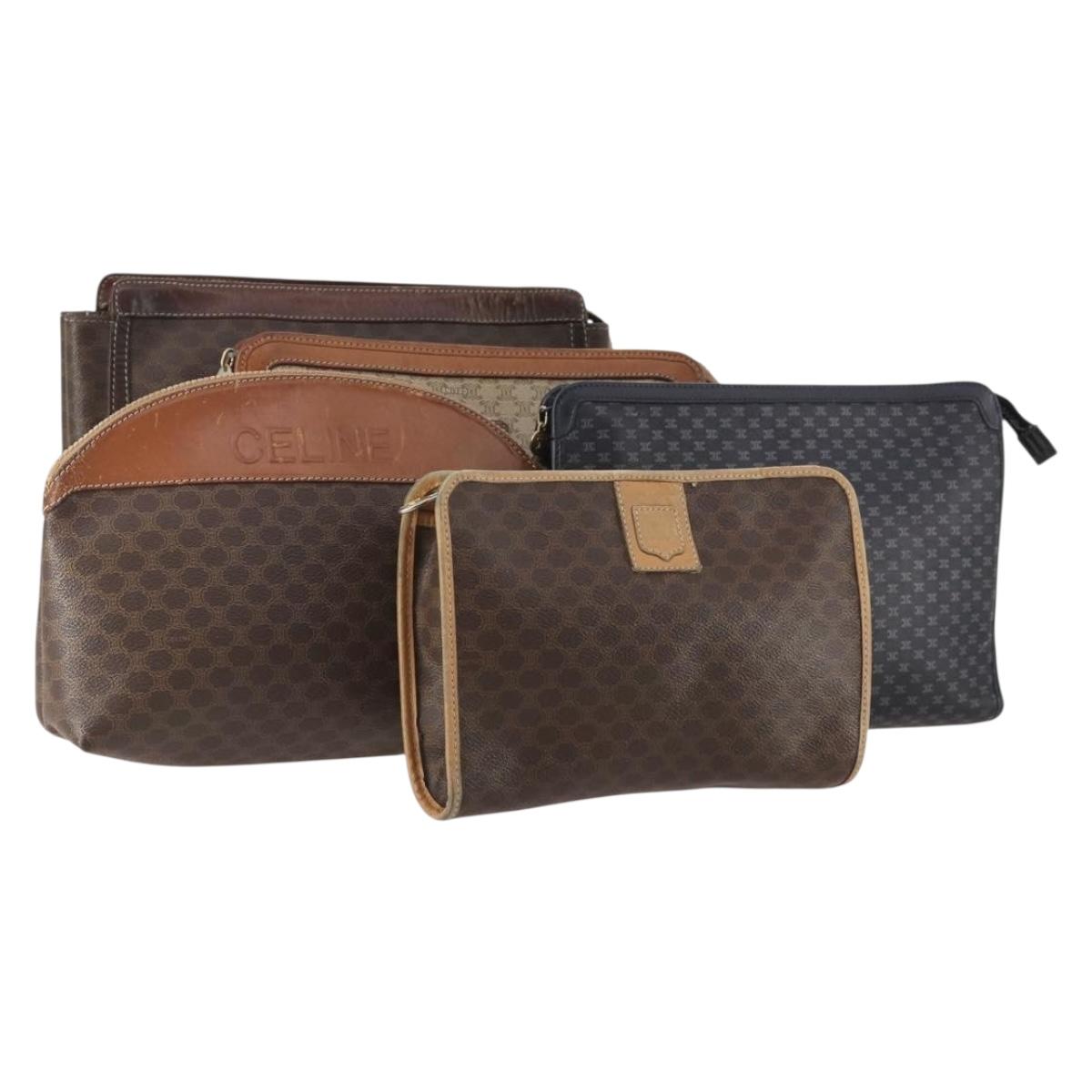 CELINE Macadam Canvas Clutch Bag PVC Leather 5 Set Brown Navy beige Auth YKZ425