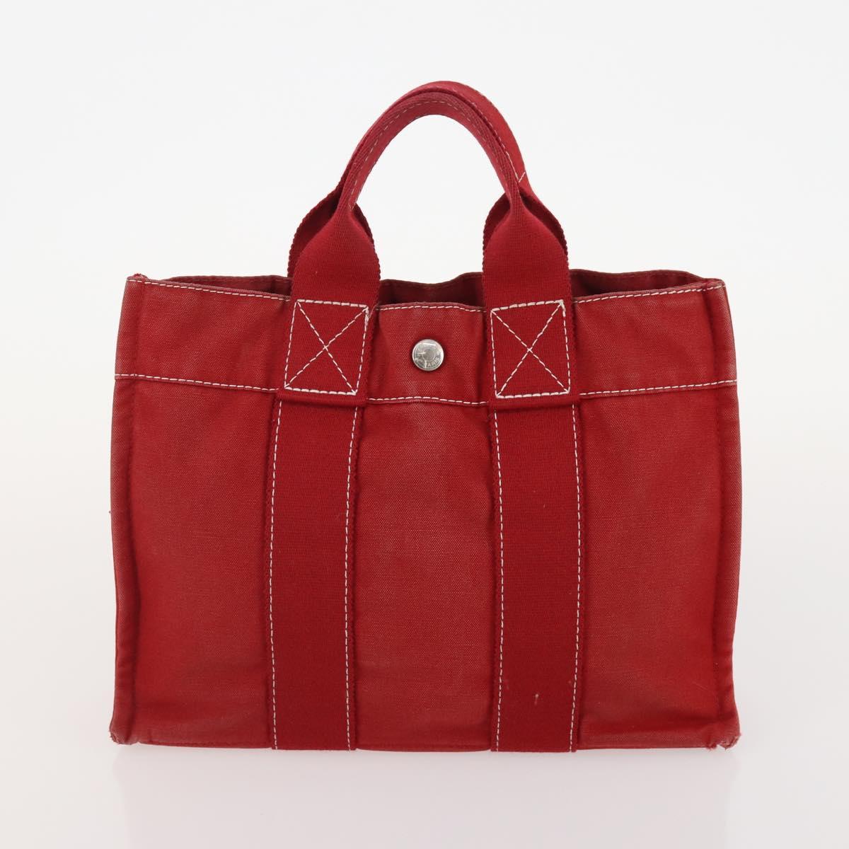 HERMES Fourre Tout Hand Bag Canvas 4 Set White Black Red Auth YKZ427