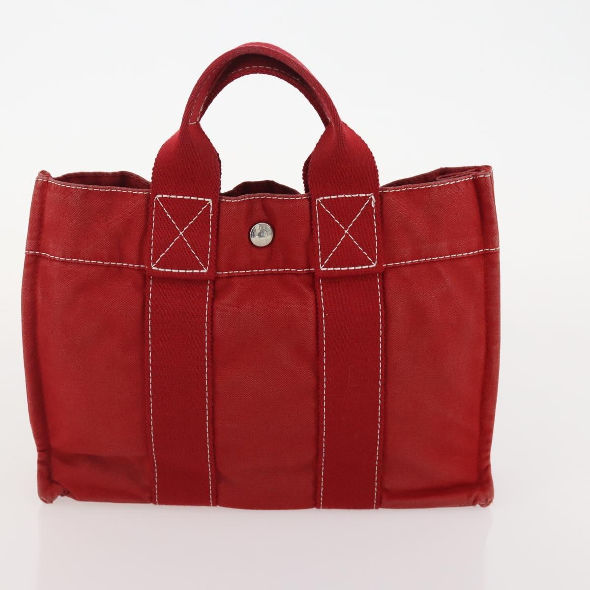 HERMES Fourre Tout Hand Bag Canvas 4 Set White Black Red Auth YKZ427