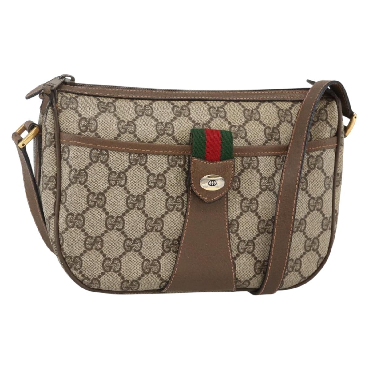GUCCI GG Supreme Web Sherry Line Bag PVC Beige Gold 89 02 032 Auth YKZ450