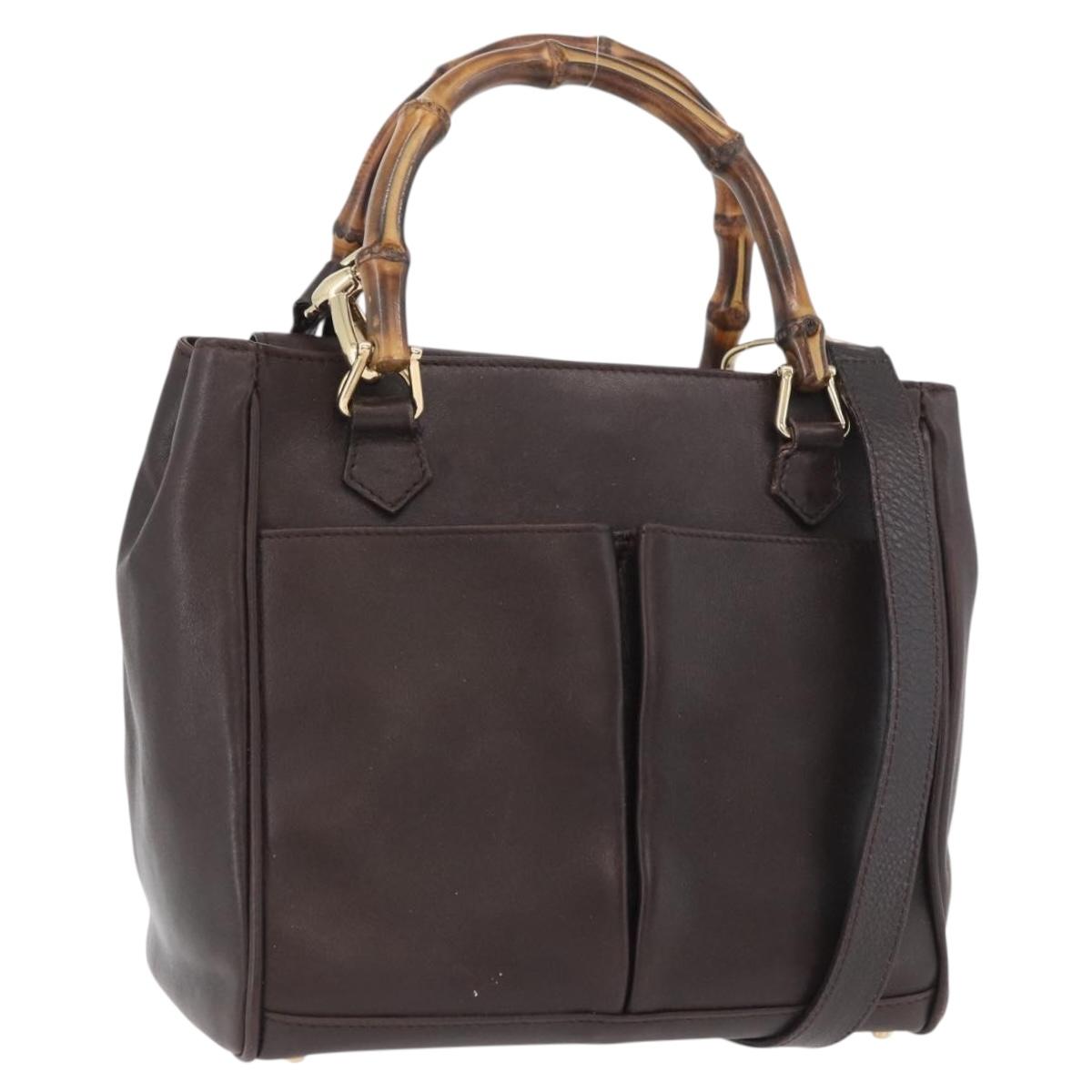 GUCCI Bamboo Hand Bag Leather 2way Bordeaux Gold 000 2122 0316 Auth YKZ453