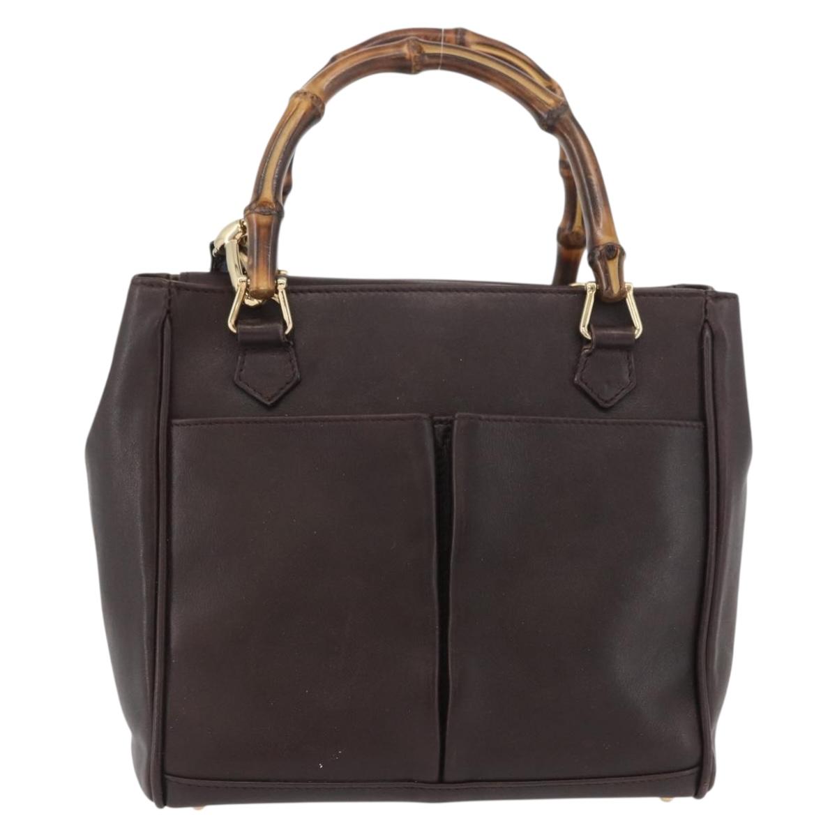 GUCCI Bamboo Hand Bag Leather 2way Bordeaux Gold 000 2122 0316 Auth YKZ453