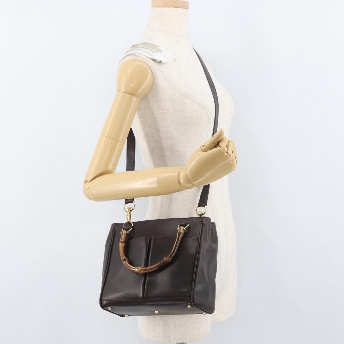 GUCCI Bamboo Hand Bag Leather 2way Bordeaux Gold 000 2122 0316 Auth YKZ453