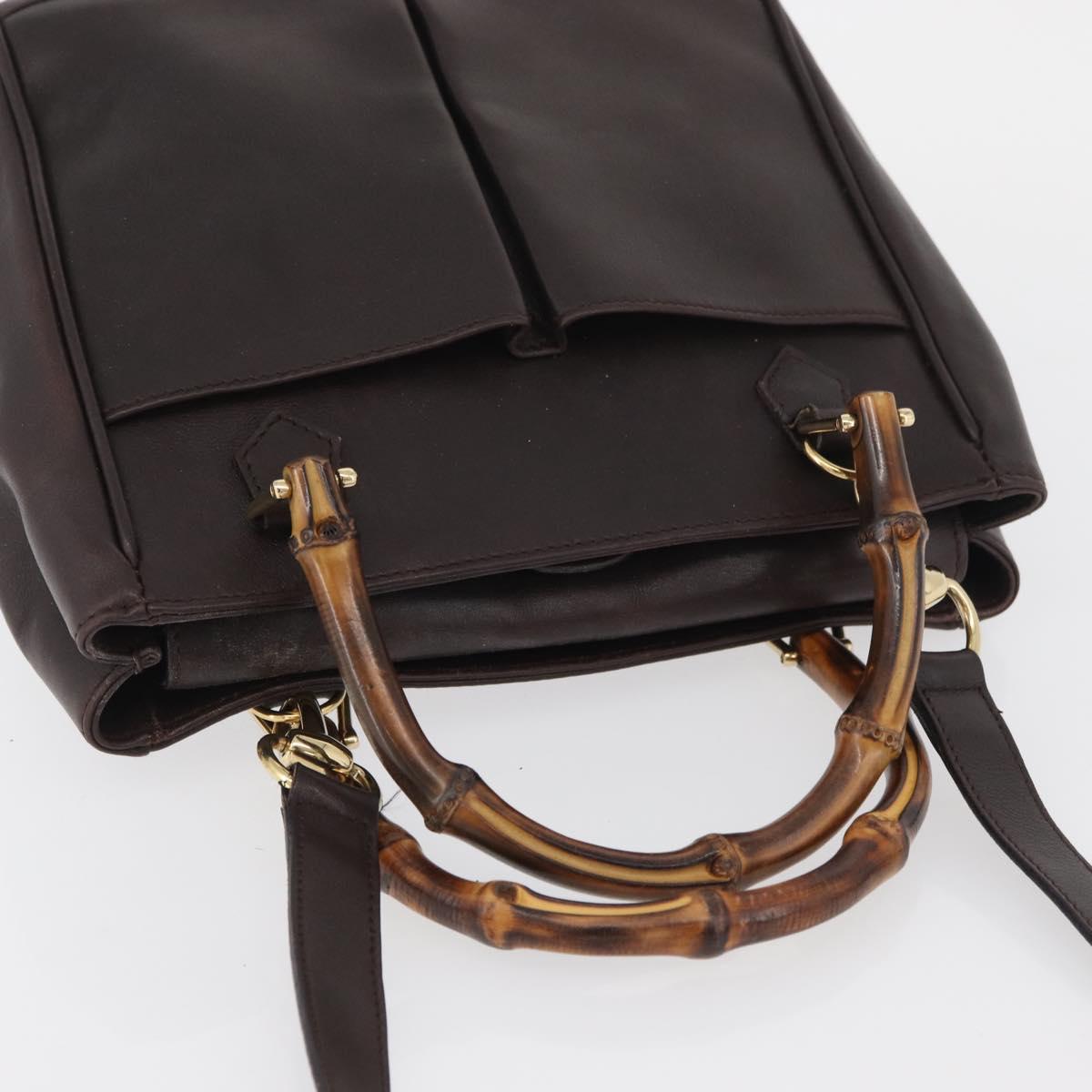 GUCCI Bamboo Hand Bag Leather 2way Bordeaux Gold 000 2122 0316 Auth YKZ453