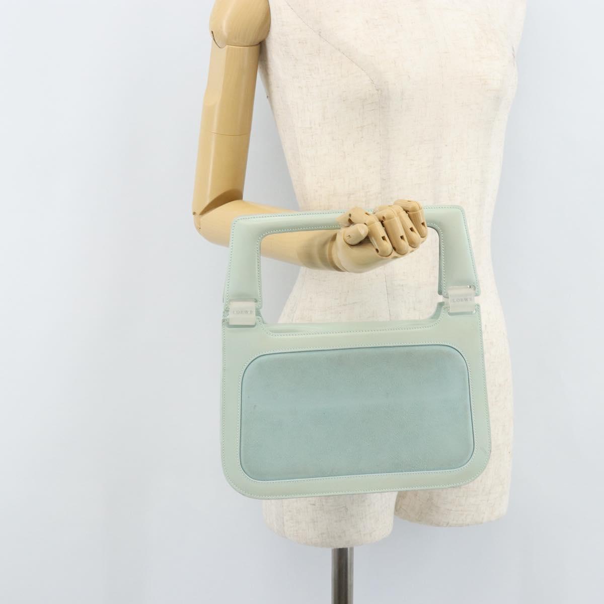 LOEWE Hand Bag Suede Baby Blue Gold Auth YKZ454